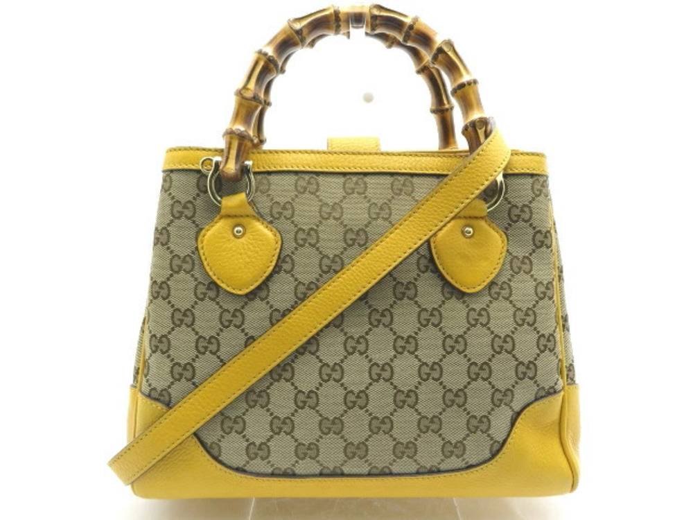 Gucci bag Beige Cream yellow canvas Diana Bamboo